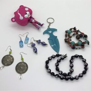 Lot Of Jewelry Findings Bracelet Necklace Earrings Keychain & Fortnite Figurine